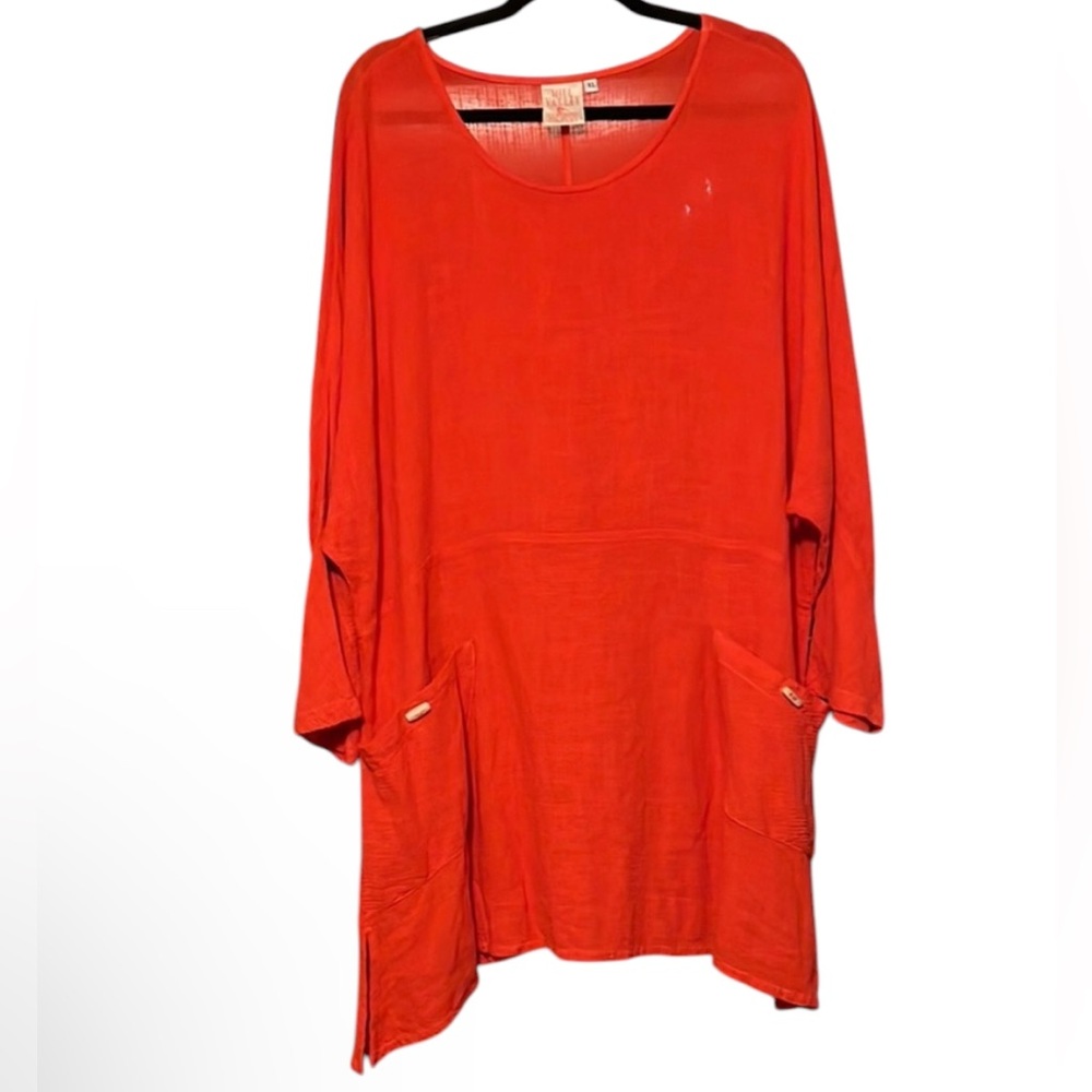 Mill Valley Sz XL Lagenlook Minimalist Cotton Coral FUNKY A-Line Tunic Shirt EUC - Picture 9 of 10